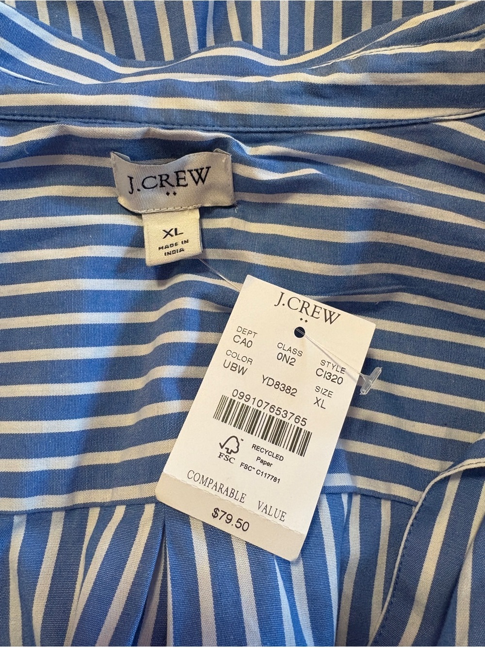 J. Crew Blue & White Striped Short Sleeve Popover Blouse - Picture 4 of 5